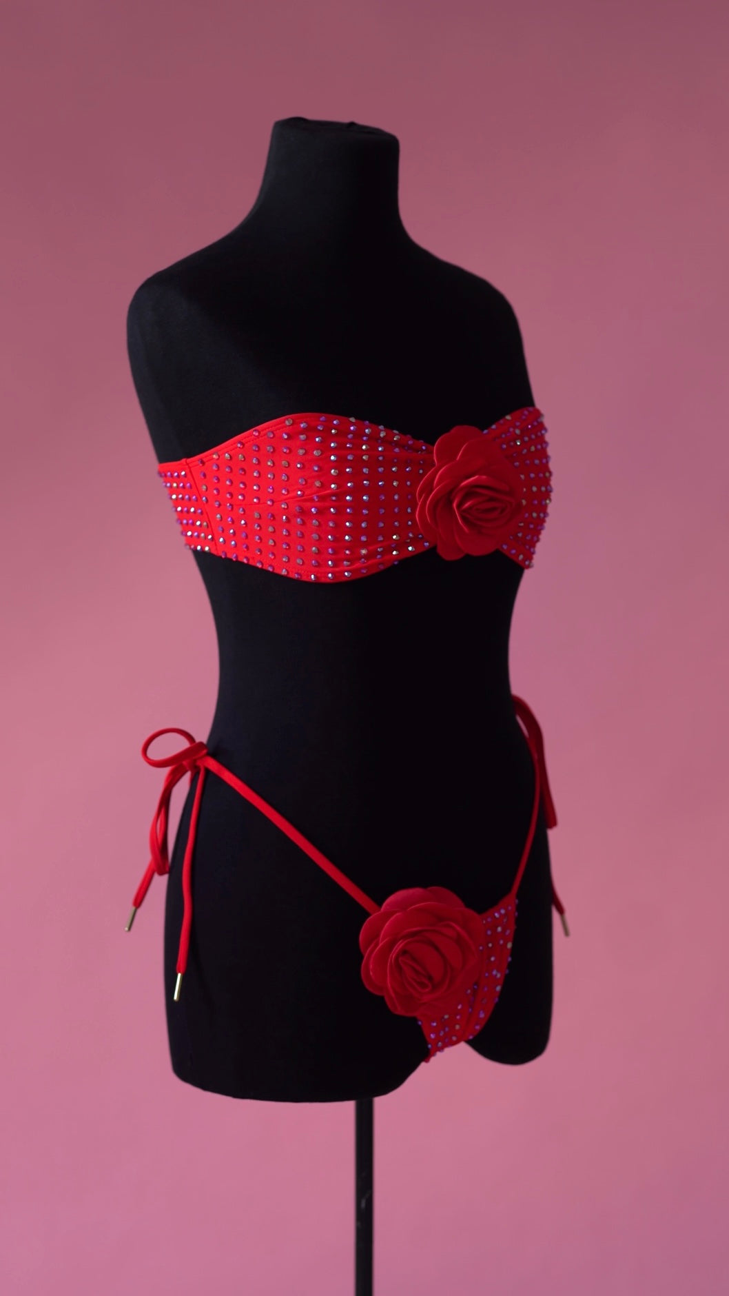 RHINESTONE ROSE BIKINI BANDEAU TOP