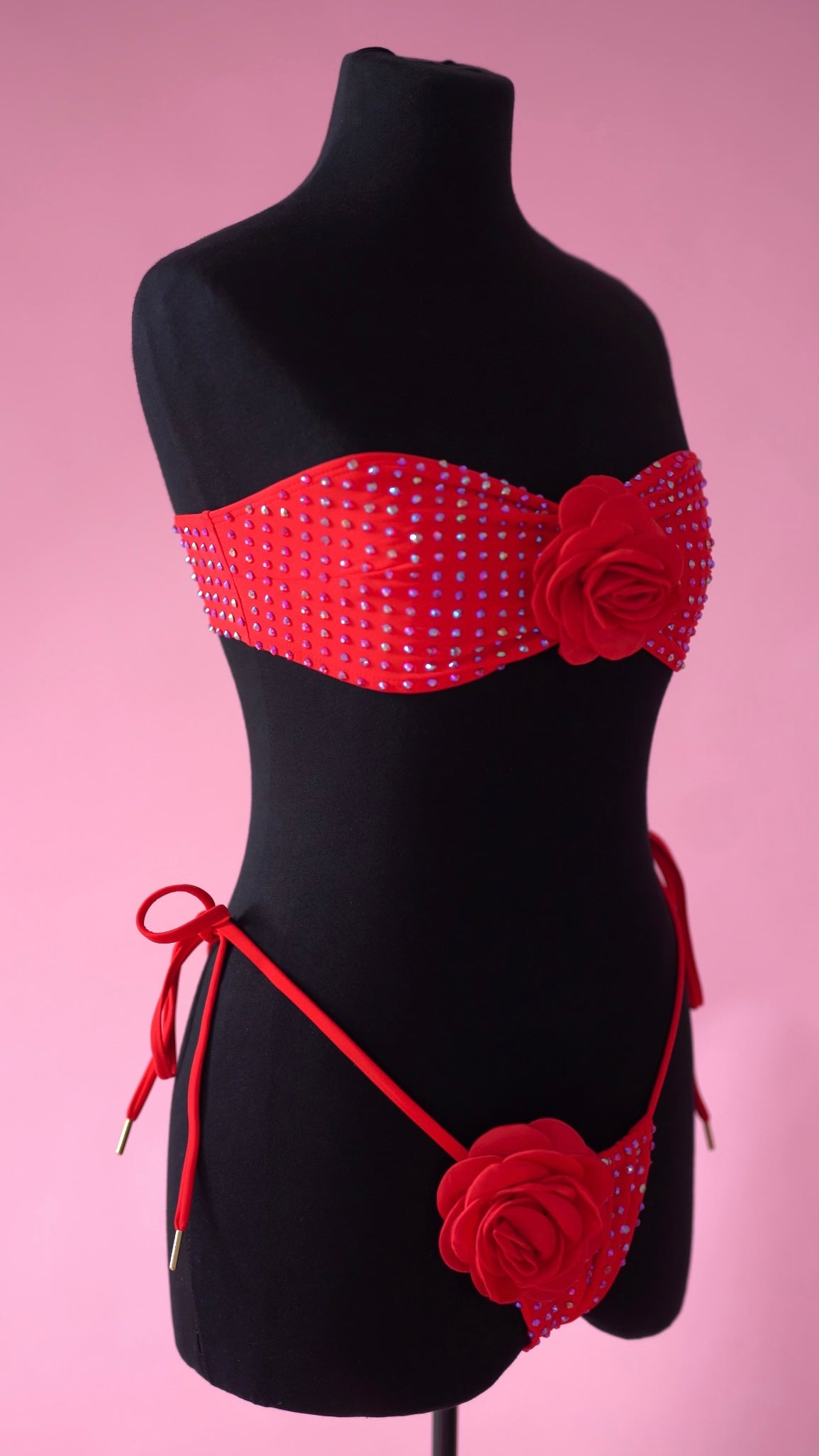 RHINESTONE ROSE BIKINI BANDEAU TOP