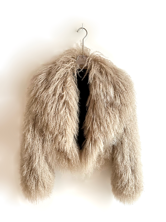 GENUINE MONGOLIAN FUR COAT - CARAMEL BEIGE