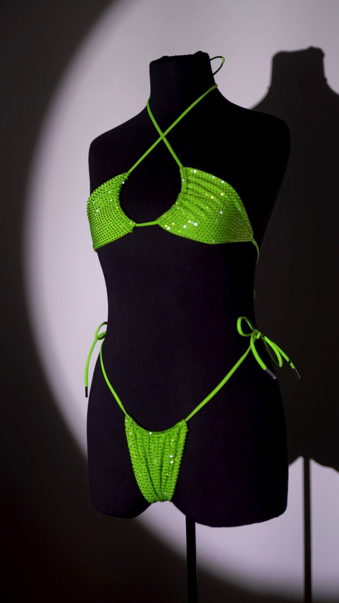 RHINESTONE BIKINI BOTTOM - LIME GREEN