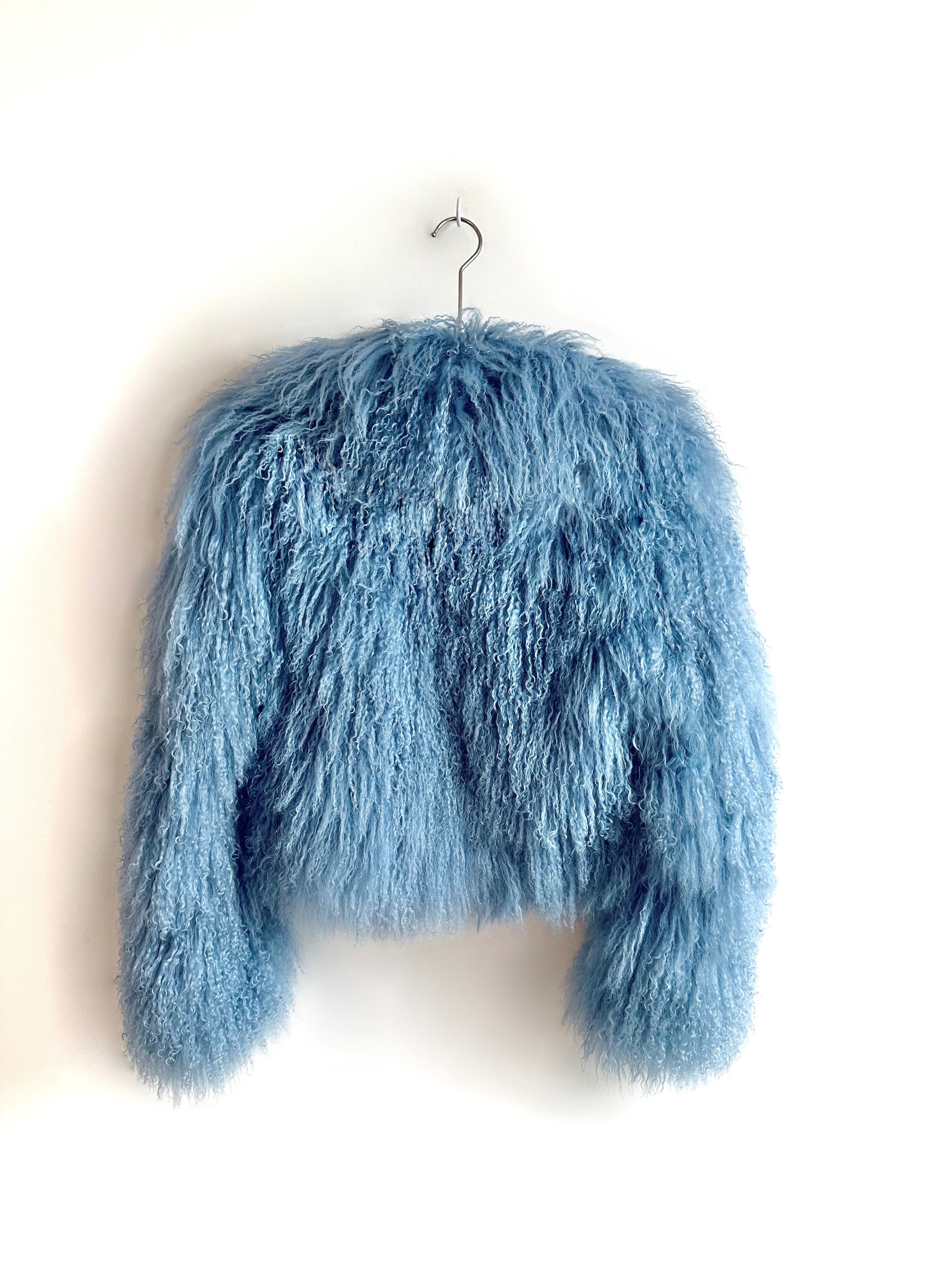 Blue mongolian sales fur coat