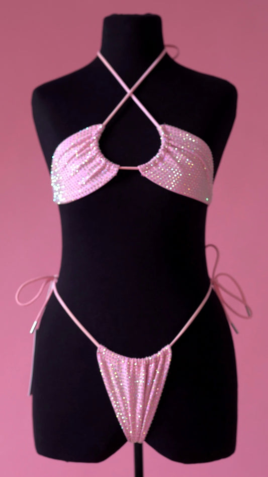 RHINESTONE BIKINI BOTTOM - BABY PINK