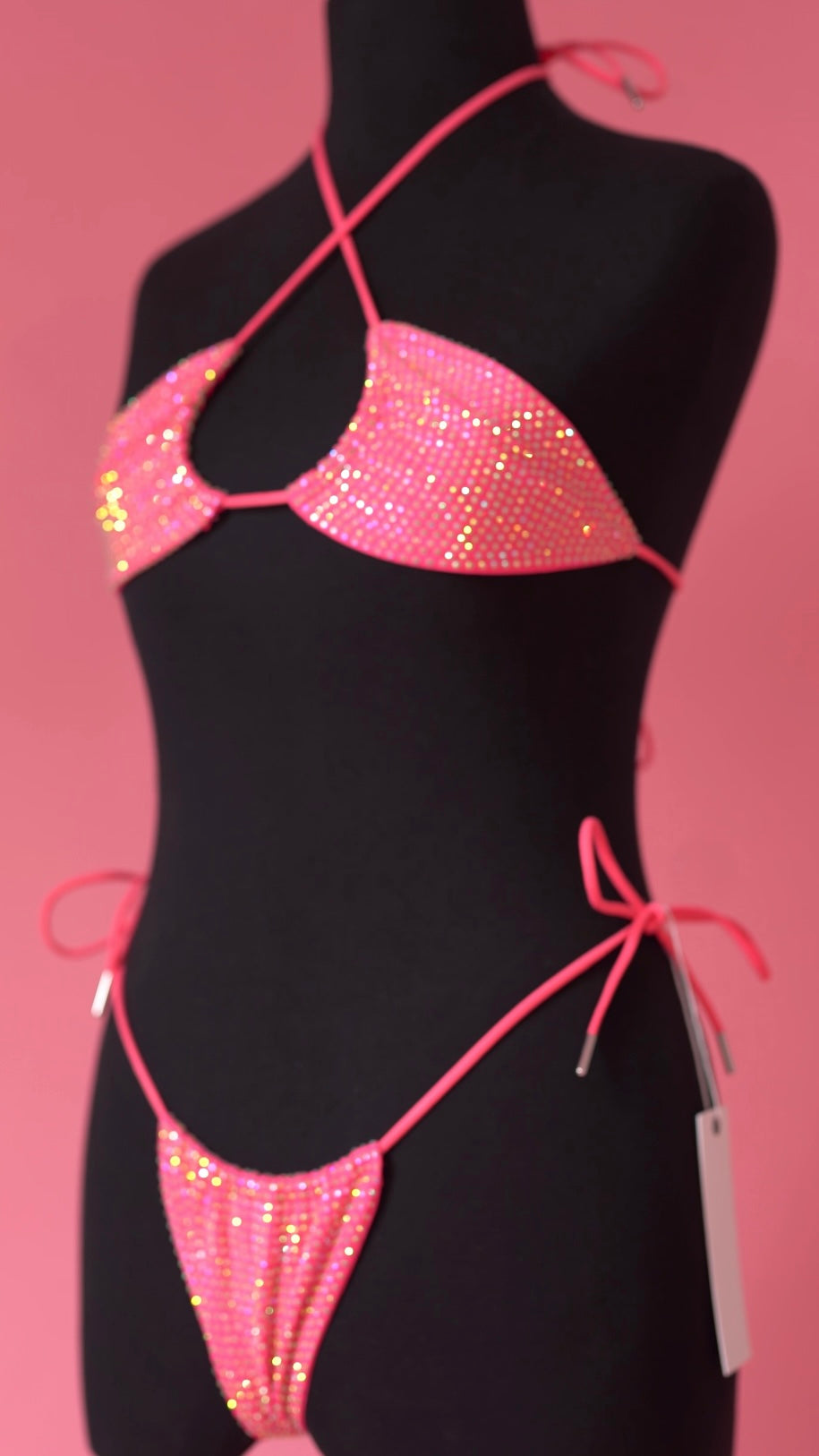 RHINESTONE BIKINI TOP - HOT PINK