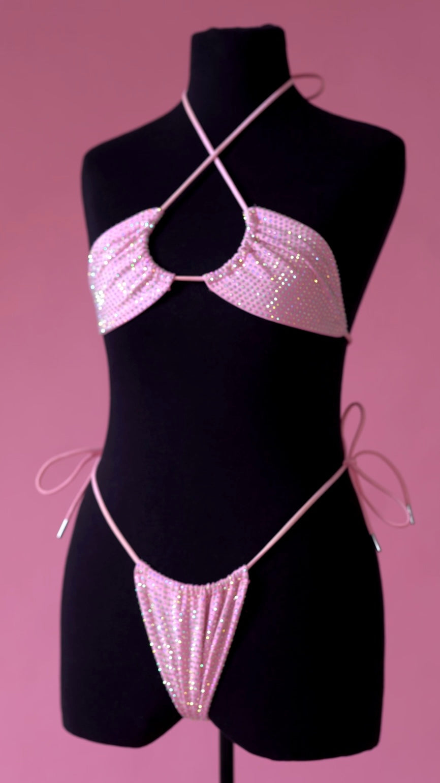 RHINESTONE BIKINI TOP - BABY PINK