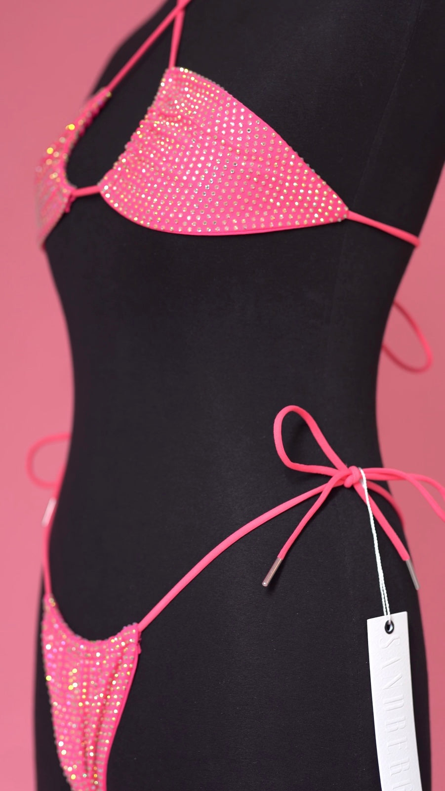 RHINESTONE BIKINI TOP - HOT PINK