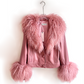 GENUINE LEATHER & MONGOLIAN FUR JACKET - BLUSH PINK