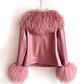 GENUINE LEATHER & MONGOLIAN FUR JACKET - BLUSH PINK