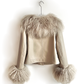 GENUINE LEATHER & MONGOLIAN FUR JACKET - CARAMEL BEIGE