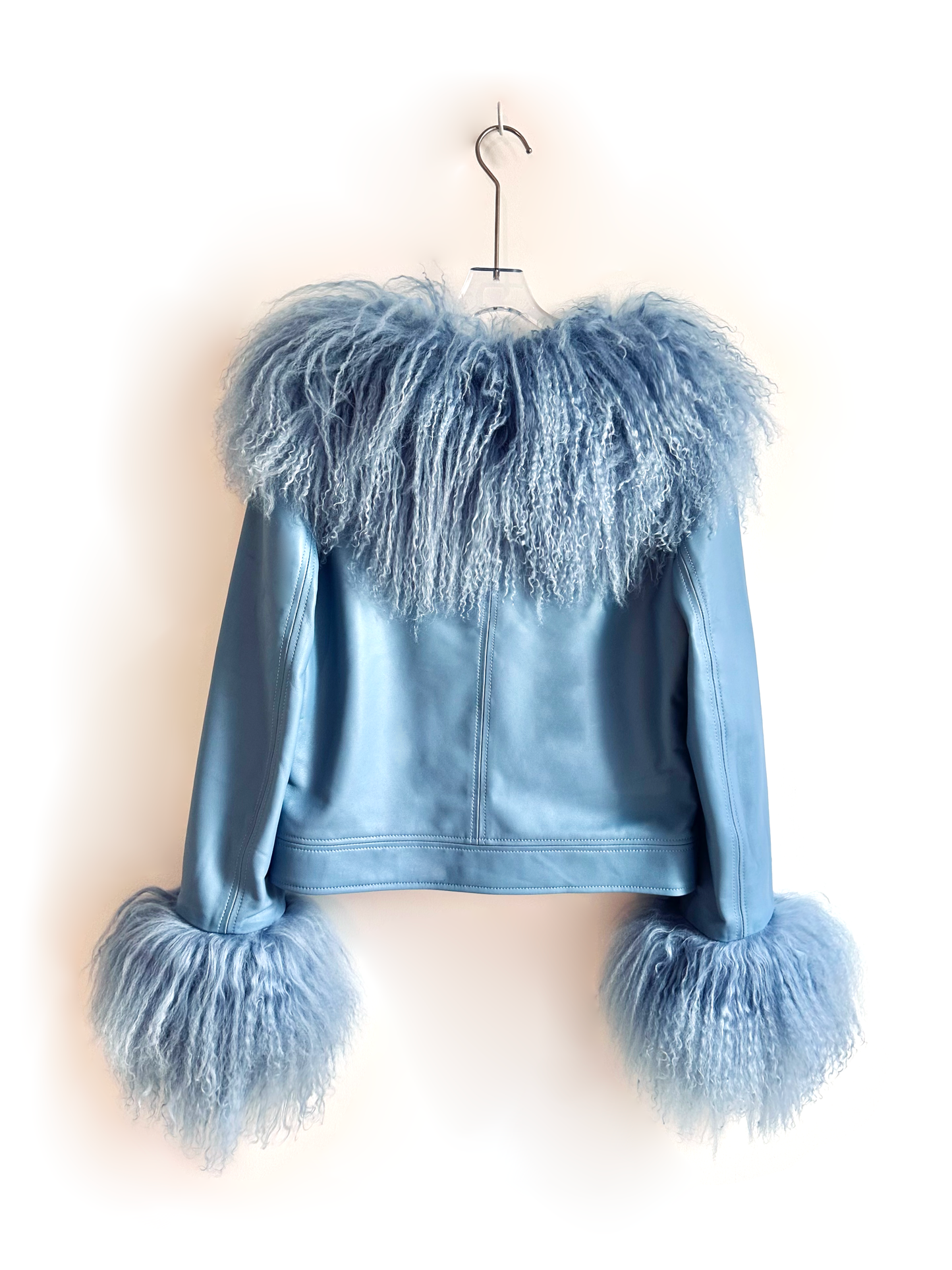 GENUINE LEATHER & MONGOLIAN FUR JACKET - BLUE