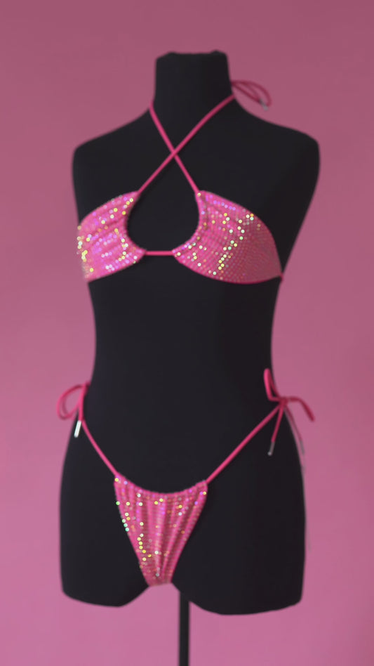 RHINESTONE BIKINI TOP - HOT PINK